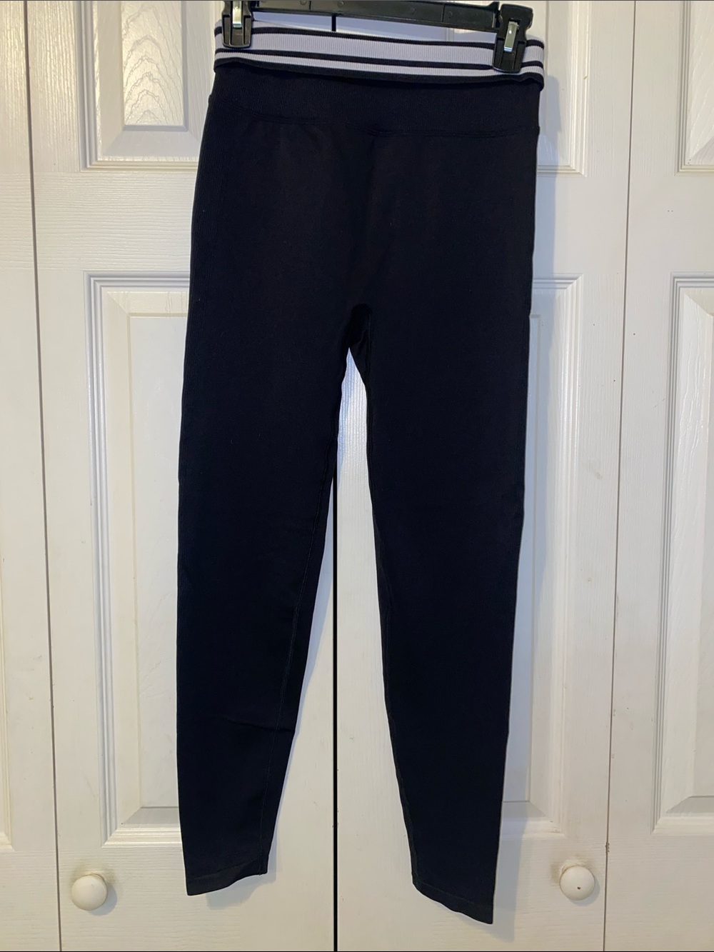 PINK Victoria's Secret Women’s Black Leggings with Striped Waistband